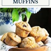 Blackberry muffins with text title box at top.