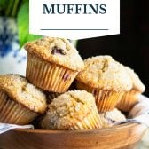 Blackberry muffins with text title overlay.