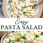 Long collage image of easy pasta salad with mayo.
