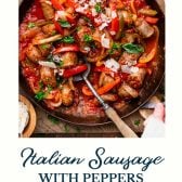 Italian sausage and peppers with text title at the bottom.