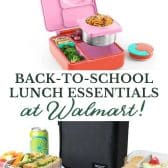 Long collage image of back to school lunch essentials at Walmart.